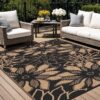 6'x 9' Outdoor Rug Plastic Waterproof Outside Foldable Mat UV Resistant Patio RV Deck Carpet,Black Brown