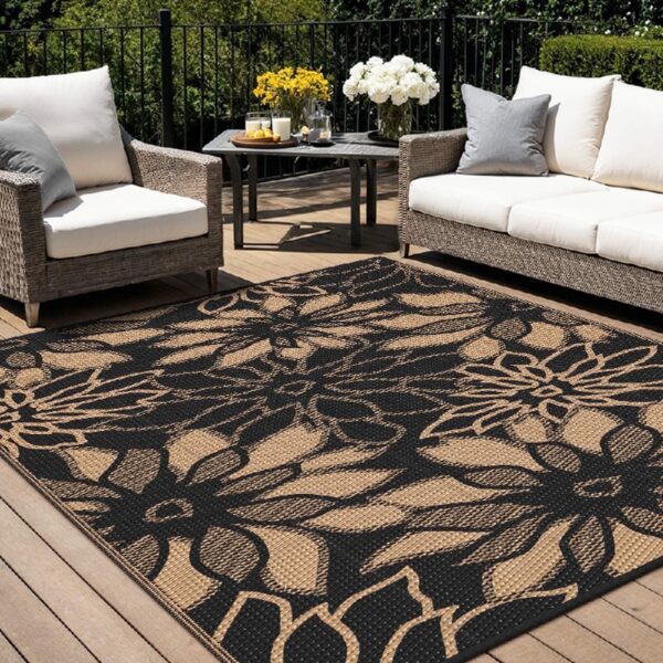 6'x 9' Outdoor Rug Plastic Waterproof Outside Foldable Mat UV Resistant Patio RV Deck Carpet,Black Brown