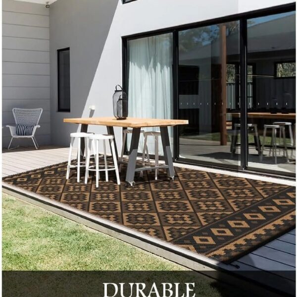 Outdoor Rug 5'x8' Waterproof Reversible Patio Rug Modern Lightweight Plastic Straw Indoor Outdoor Rug for RV Camping Deck Balcony Porch Boho Patio Decor Outdoor Carpet Brown and Beige