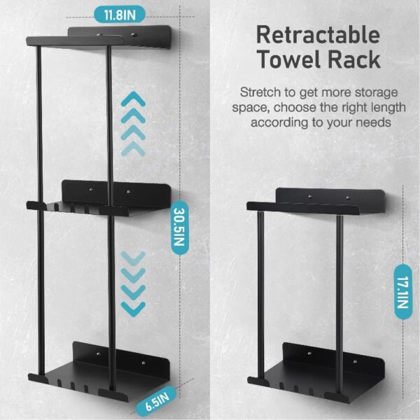 Livhil Wall Towel Rack for Rolled Towels, New Upgrade Towel Racks for Bathroom Wall Mounted, Bathroom Bar Towel Storage, Metal Bath Towel Holder for Folded Large Towel Washcloths, Black