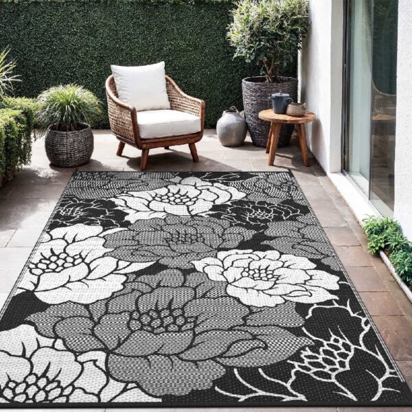 6'x 9' Outdoor Rug Plastic Waterproof Outside Foldable Mat UV Resistant Patio RV Deck Carpet,Black Brown