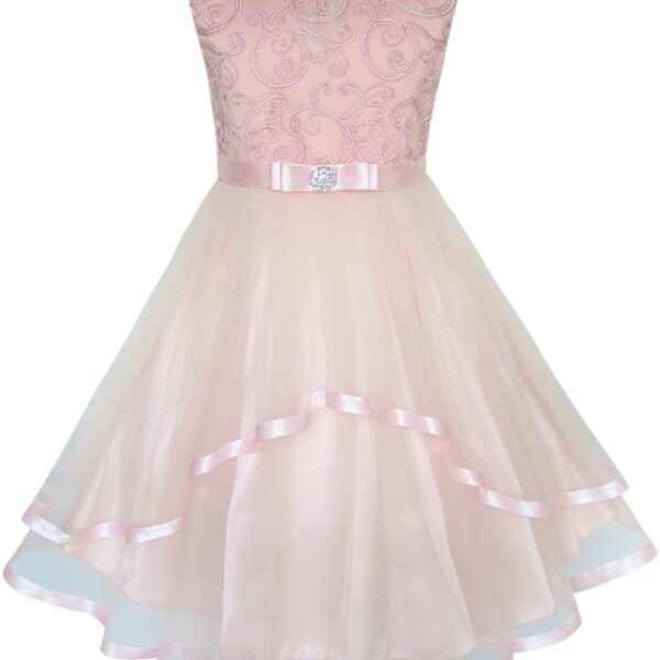 Flower Girls Dress Blue Belted Wedding Party Bridesmaid 12