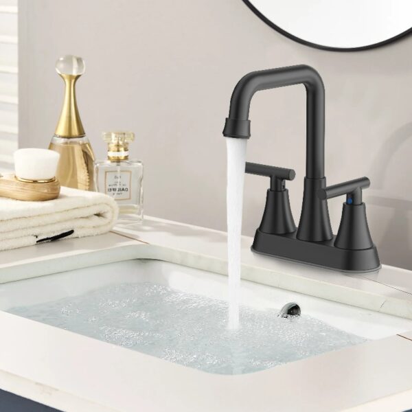Bathroom Sink Faucet, 4 inch Matte Black Bathroom Faucets with Pop-up Drain and Supply Lines, Stainless Steel 2-Handle Centerset Faucet for Bathroom Faucet 3 Hole