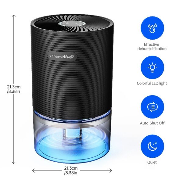 Small Dehumidifiers for Bedroom 27oz with Auto-off,7 Colors LED Light up to 215 sq.ft-Black