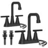 Bathroom Sink Faucet, 4 inch Matte Black Bathroom Faucets with Pop-up Drain and Supply Lines, Stainless Steel 2-Handle Centerset Faucet for Bathroom Faucet 3 Hole