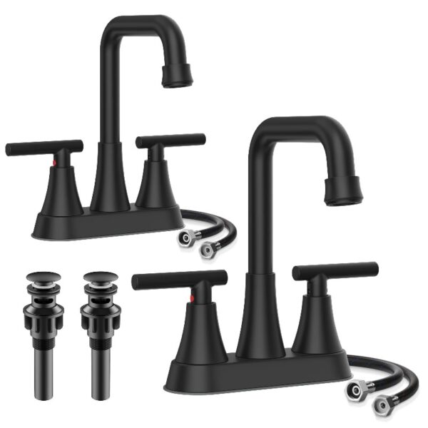 Bathroom Sink Faucet, 4 inch Matte Black Bathroom Faucets with Pop-up Drain and Supply Lines, Stainless Steel 2-Handle Centerset Faucet for Bathroom Faucet 3 Hole