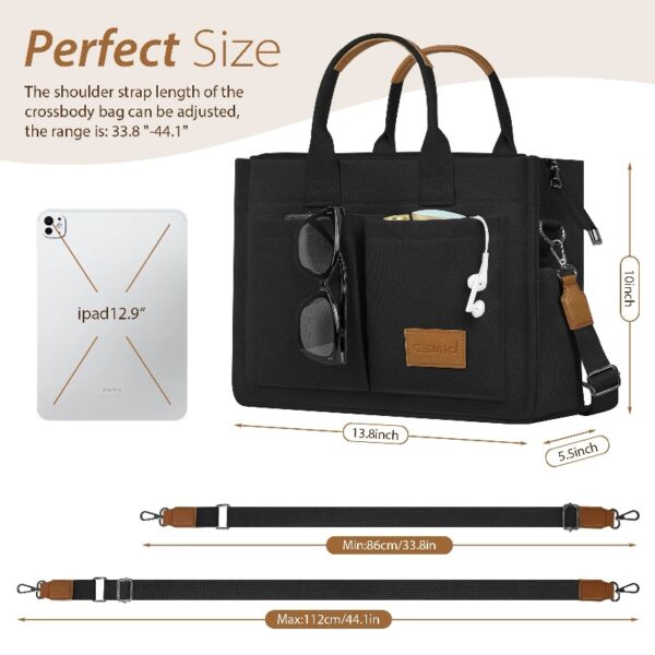 Canvas Tote Bag for Women With Side Pockets, Laptop Work Crossbody Everyday Satchel, Purses Shoulder Tote Bag Everyday Satchel Handbags Messenger for Travel Nurse College Gift, Black