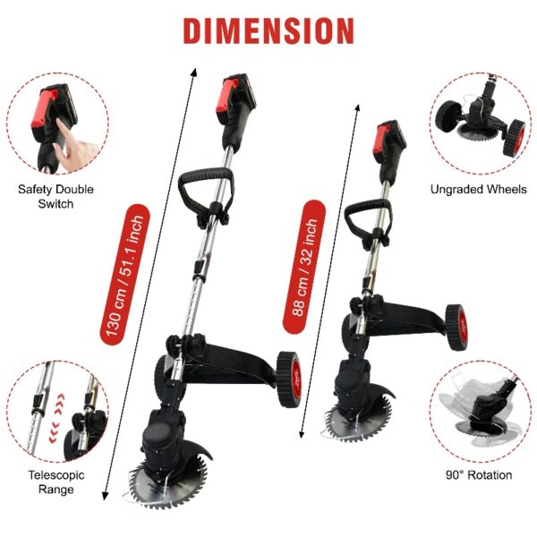 24V Black Electric Weed Eater Lawn Edger Cordless Grass String Trimmer Cutter + 2 Batteries & 3 Types Blades