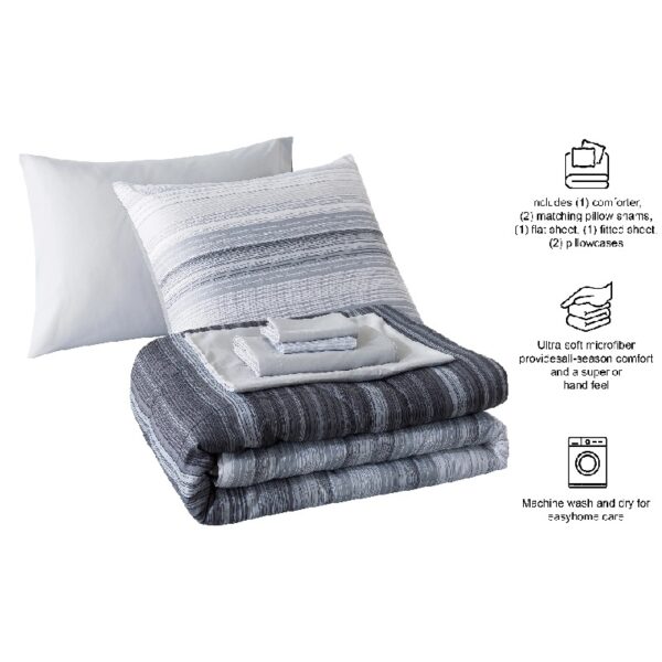 7 Piece Reversible Bed in a Bag Comforter Set with Sheets, Black, Queen