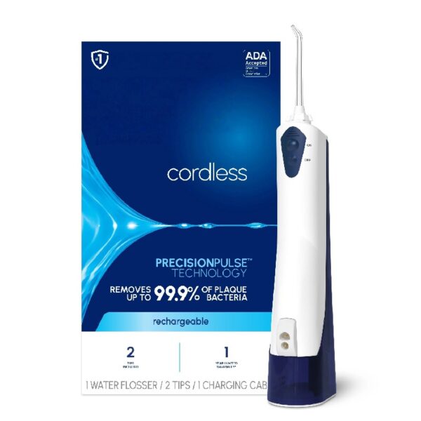Cordless Portable Water Flosser with 2 Tips, ADA Accepted, White and Blue