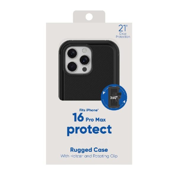 Rugged Phone Case with Holster for iPhone 16 Pro Max - Black