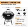 14 inch Portable Charcoal Grill, Lightweight Enamel Coated Coal Kettle Smoker with 3-Point Locking Lid 2 Grilling Racks Dual Venting System, Tabletop Barbecue Oven for Outdoo