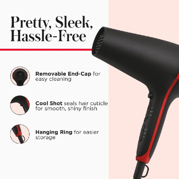 Smoothstay Coconut Oil-Infused Ceramic Hair Dryer with Diffuser, Black