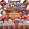 Guvpev Lightning Mcqueen Birthday Decorations, Cartoon Cars Theme Party Supplies Include Birthday Banner, Hanging Swirls, Cake Toppers, Latex Balloons, Foil Balloons, Backdrop, Tablecloth, Stickers