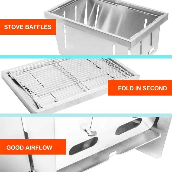 Foldable Portable Camping BBQ Grill, Stainless Steel Barbecue Smoke Stove, Detachable Stove Easy Setup Outdoor Household Grill, Suitable for Outdoor Picnic Family Gathering Travel (Medium)