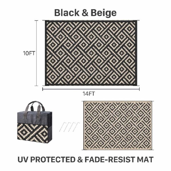 Outdoor Rugs Waterproof Plastic Straw Mat 6'x9' Reversible for RV Patio Deck Beach Black & Brown