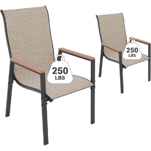 Outdoor Patio Dining Chairs Set of 2,Breathable Seat Fabric and Alloy Steel Frame for Backyard Porch Garden Sunroom , Dark Gray