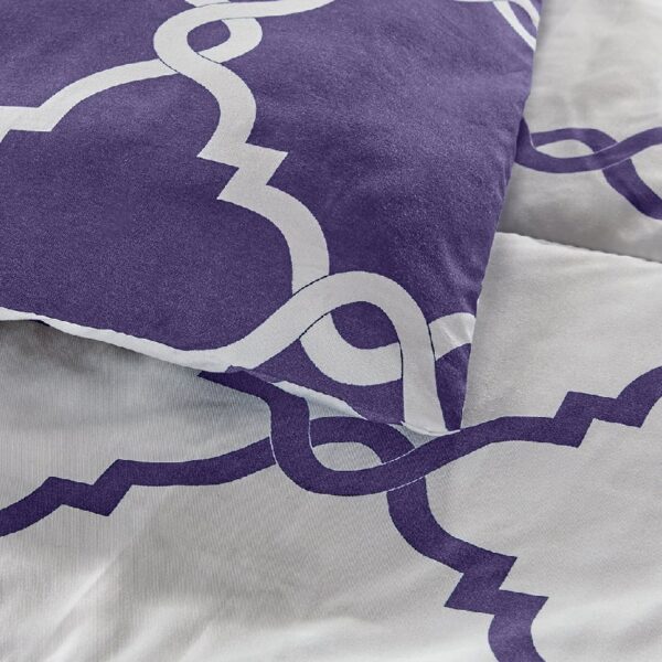 Lux Decor Collection 5 Piece Queen Down Alternative Comforter Set, Washable Duvet Bedding Set - Quatrefoil Navy