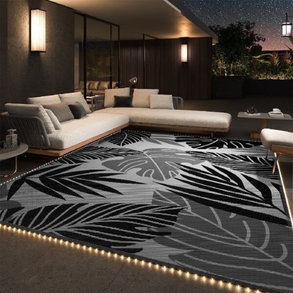 Outdoor Rug Carpet 5'x8' Waterproof Reversible Patio Rug Portable Indoor Outdoor Rug Plastic Straw Rug for Beach RV Camping Garden Picnic Deck Backyard Porch Decor Black