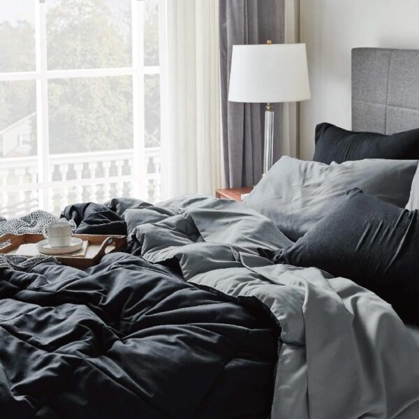 Light Purple Queen Comforter Set - 7 Pieces Reversible Queen Bed in a Bag, Queen Bed Set Light Purple and Grey with Comforters, Sheets, Pillowcases & Shams