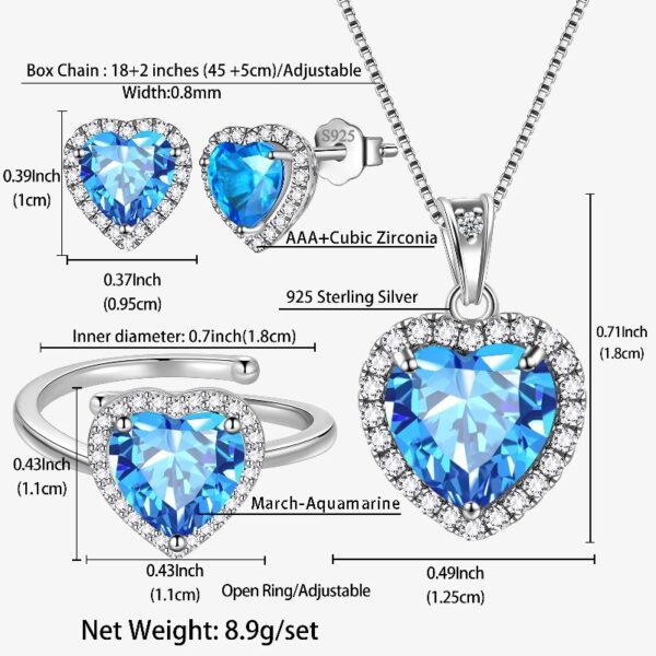 Women Heart Jewelry Set Necklace Earrings Ring 925 Sterling Silver February Birthstone Amethyst Wife Mother Birthday Valentine's Day Gift