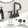 Bathroom Sink Faucet, 4 inch Matte Black Bathroom Faucets with Pop-up Drain and Supply Lines, Stainless Steel 2-Handle Centerset Faucet for Bathroom Faucet 3 Hole