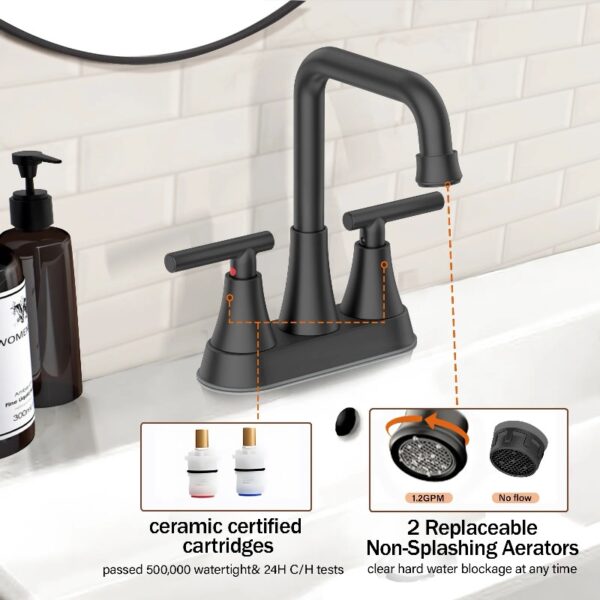 Bathroom Sink Faucet, 4 inch Matte Black Bathroom Faucets with Pop-up Drain and Supply Lines, Stainless Steel 2-Handle Centerset Faucet for Bathroom Faucet 3 Hole