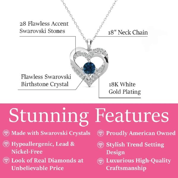 Forever March Birthstone 18k White Gold Plated Women's Necklace, Swarovski Crystals