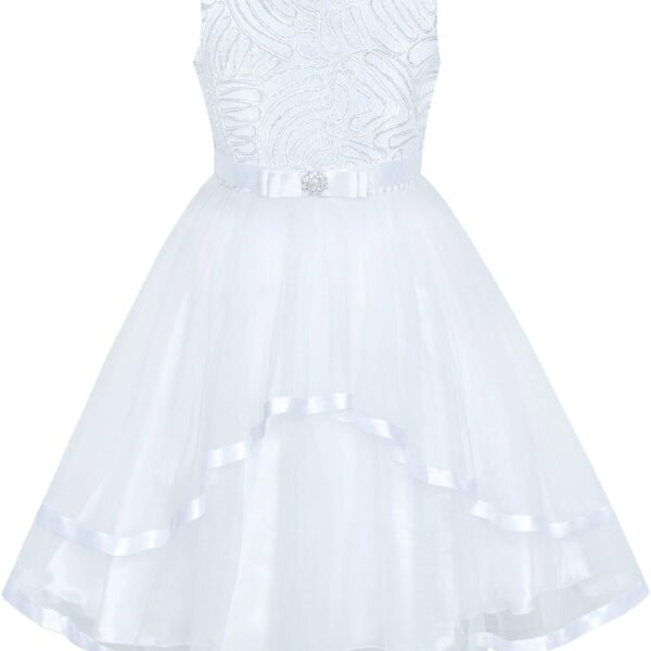 Flower Girls Dress Blue Belted Wedding Party Bridesmaid 12