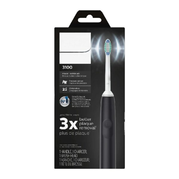 3100 Power Toothbrush, Rechargeable Electric Toothbrush with Pressure Sensor, Black HX3681/04
