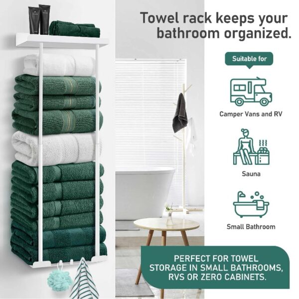 Livhil Wall Towel Rack for Rolled Towels, New Upgrade Towel Racks for Bathroom Wall Mounted, Bathroom Bar Towel Storage, Metal Bath Towel Holder for Folded Large Towel Washcloths, Black