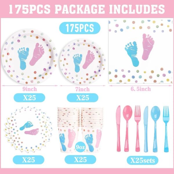 LOOWVY 175Pcs Gender Reveal Party Supplies, AFN1Gender Reveal and Napkins Sets Serves 25, Boy or Girl Gender Reveal Disposable Plates, Pink and Blue Party for Baby Shower Decorations