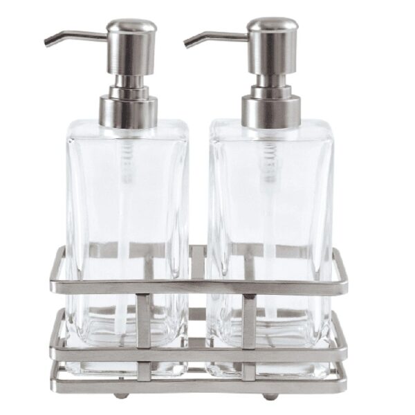 Clear Lotion Pump 2-Piece Set with Brushed Nickel Caddy