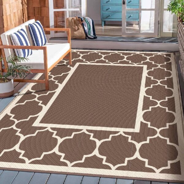 Outdoor Rugs Waterproof Plastic Straw Mat 6'x9' Reversible Patio Deck Beach Blue & White