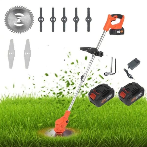 Weed Wacker Cordless Weed Eater, 6000mAh Cordless String Trimmer with 3 Types Cutting Blade,Gloves & Goggles Lawn Mower for Yard Lawn and Garden,Two battery