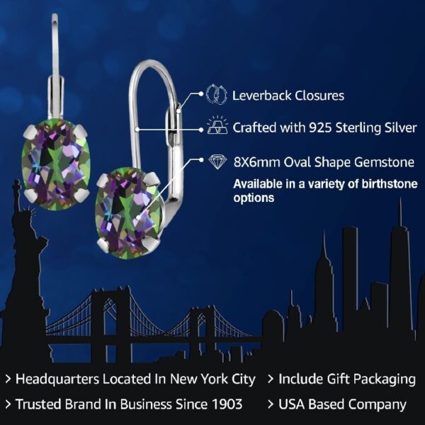 Gem Stone King 925 Sterling Silver Oval Cabochon White Simulated Opal Earrings for Women (2.10 Cttw, Oval 8X6MM)