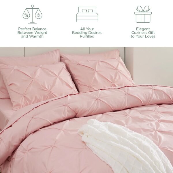 Dorm Bedding Twin Comforter Set - 5 Pieces Pintuck Bed in A Bag with Comforters, Sheets, Pillowcases & Shams