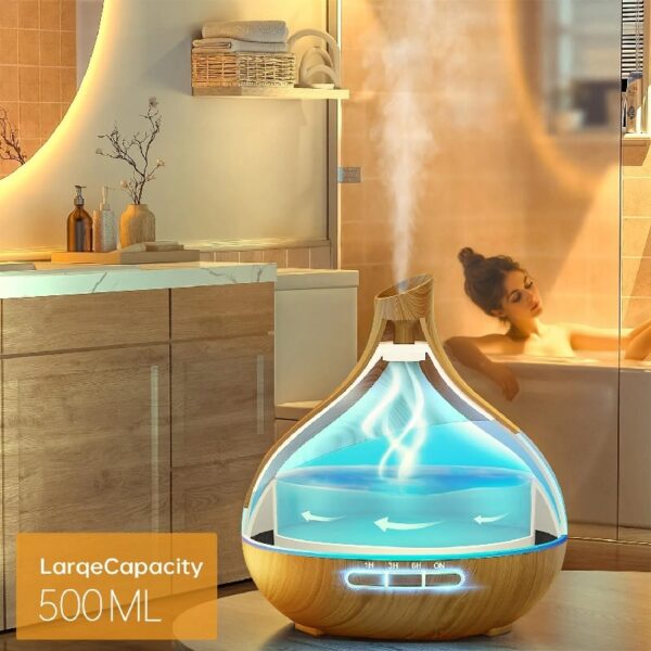 550ml Essential Oil Diffuser, Upgraded Oil Diffuser for Large Room, Cool Mist Humidifier Air Diffuser with Remote Control 4 Timer Setting 14 Color Lights Waterless Auto Shut-Off