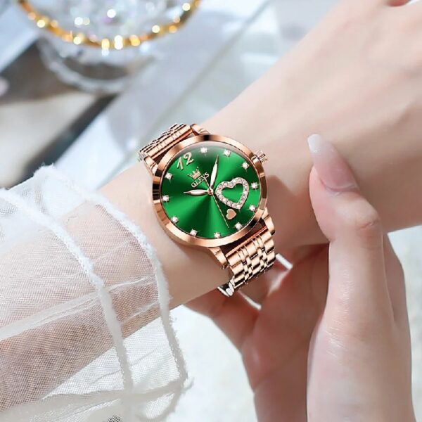 Women Watch Fashion Rose Gold Diamond Analog Quartz Female Watch for Women Luxury Dress Ladies Stainless Steel Luminous Waterproof Date Wrist Watches Green Dial