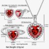 Women Heart Jewelry Set Necklace Earrings Ring 925 Sterling Silver February Birthstone Amethyst Wife Mother Birthday Valentine's Day Gift