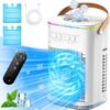 4in1 Small Air Conditioner, 16.5ft Remote, 1200ml Tank, 7h timer, 3Speed & 2Cool Mist, 7-Color Light for Bedroom Cover 100Sq.ft, No Battery