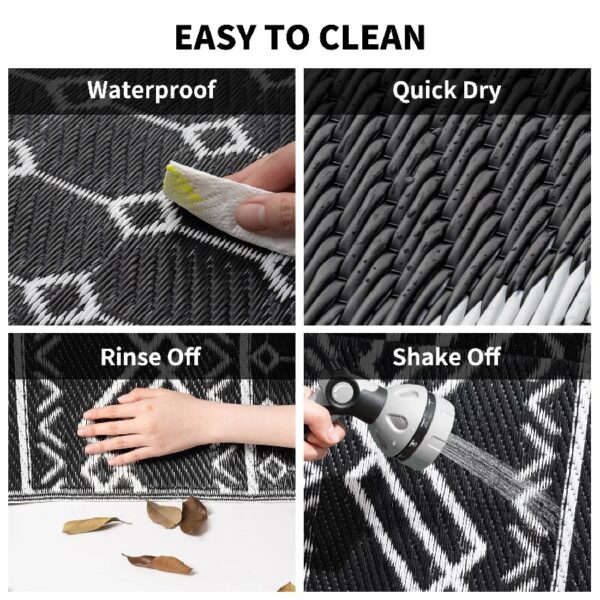 Outdoor Rug 6'x9' Waterproof Patio Rug Reversible Indoor Outdoor Rug Lightweight Plastic Straw Rug for RV Camping Deck Balcony Boho Porch Decor Dark Grey and White
