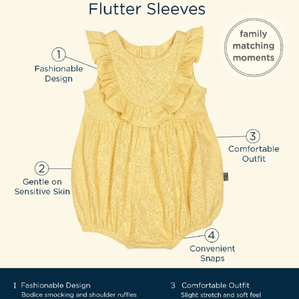 By Gerber Baby Girl Bubble Romper with Flutter Sleeves, Sizes 0/3 Months - 24 Months
