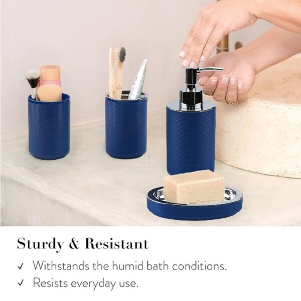 Bathroom Accessories Sets 6 Piece Bath Ensemble Includes Soap Dispenser, Toothbrush Holder, Toothbrush Cup, Soap Dish for Decorative Countertop and Housewarming Gift, Dark Blue