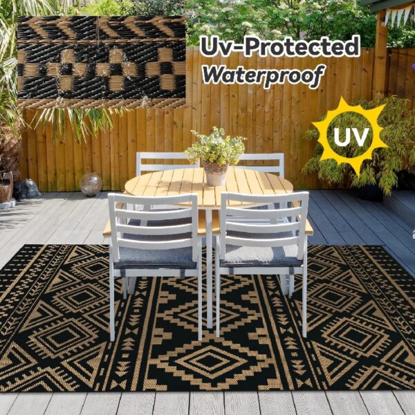 Outdoor Rug Carpet 6'x9' Waterproof Reversible Patio Rug Portable Modern Abstract Indoor Outdoor Rug Plastic Straw Rug for RV Camping Garden Picnic Deck Backyard Porch Decor Gray and White