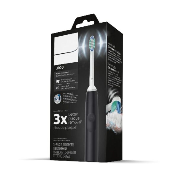 3100 Power Toothbrush, Rechargeable Electric Toothbrush with Pressure Sensor, Black HX3681/04