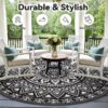 Outdoor Rugs 5' x 8' Rug, Waterproof Patio Mat, Stylish Plastic Straw Reversible Area Rug for Picnic RV Camping Porch Balcony, Black and White