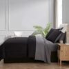 7 Piece Reversible Bed in a Bag Comforter Set with Sheets, Black, Queen