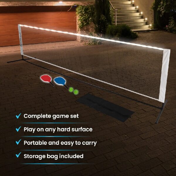 MinnARK Sports LED Pickleball Portable Set,  Light-Up Net, Paddles, and Balls, for Driveway & Backyard, Ages 3+