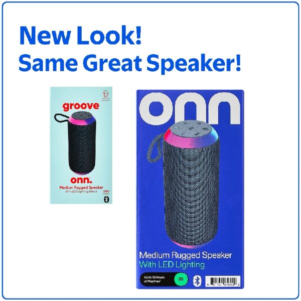 onn Medium Rugged Speaker with Bluetooth Wireless Technology and LED Lighting, Navy
